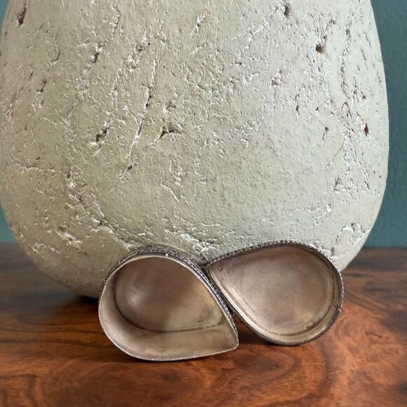 Vintage Silver Filigree Teardrop Trinket Box With Turquoise +  Amethyst - Picture 7 of 10